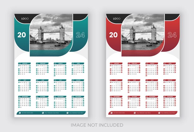 2024 afzonderlijke pagina muur kalender ontwerp sjabloon