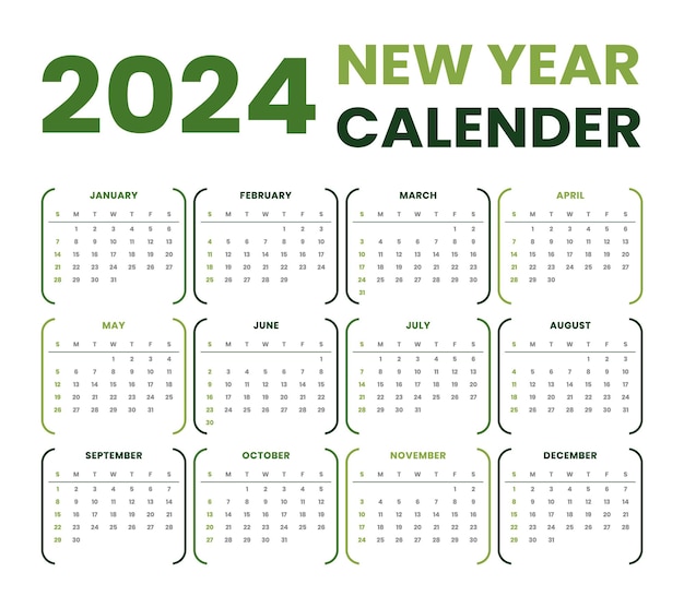 Calendario di tutti i mesi del 2024