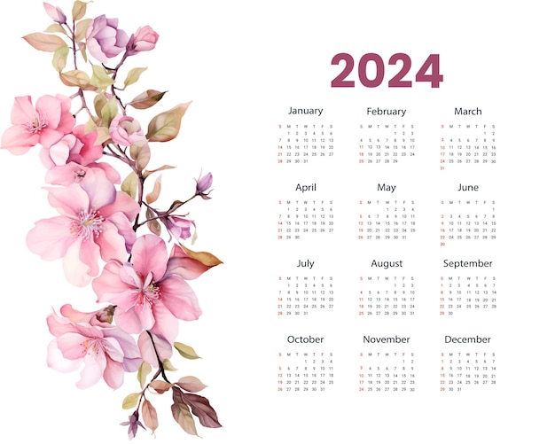 Vettore modello di progettazione del calendario annuale 2024