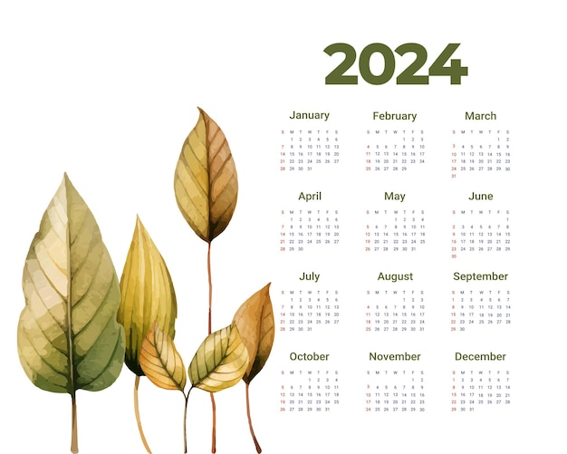 Vettore modello di progettazione del calendario annuale 2024