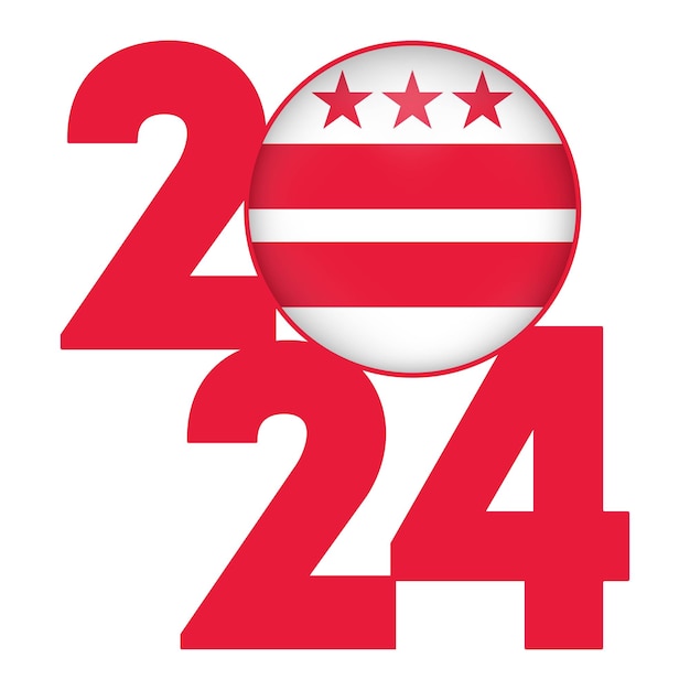 2024 banner with District of Columbia state flag inside Vector illustration