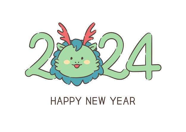 2024 Blauwe Draak Jaar karakters en getallen illustraties