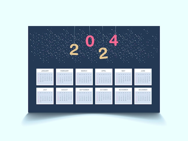 2024 bureau kalender ontwerp sjabloon vector en bewerkbare lettertypen