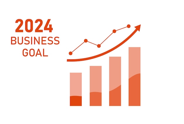 Векторная иллюстрация концепции бизнес-цели 2024 года. достижение прибыли от бизнес-инвестиций.