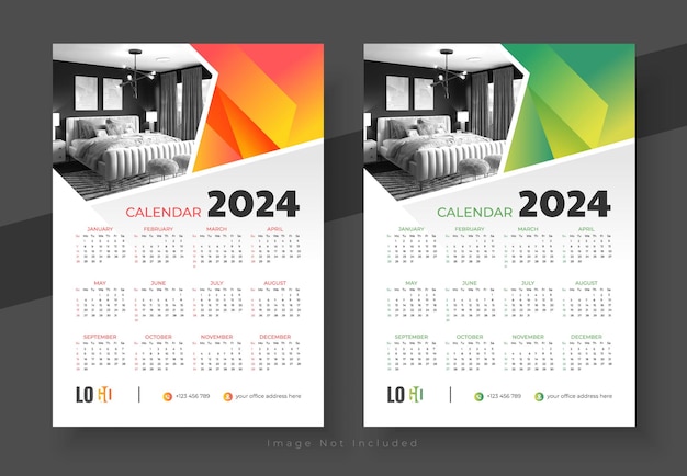 Шаблон дизайна настенного календаря на 2024 год