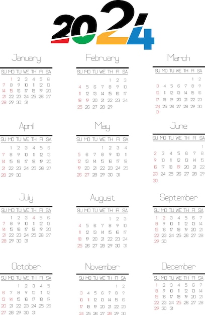 2024 Calendar Design 12 Month Calendar for 2024 vector illustration