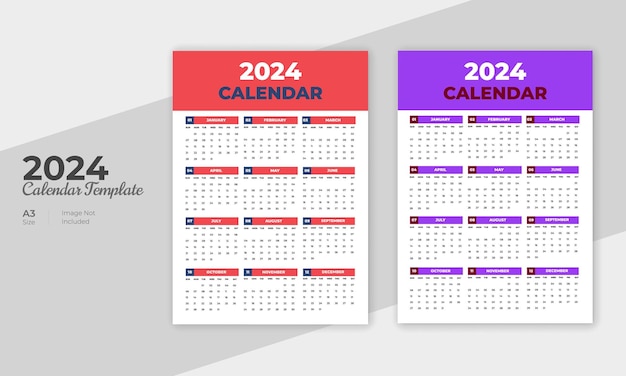 新年あけましておめでとうございます 2024年カレンダー デザイン テンプレート