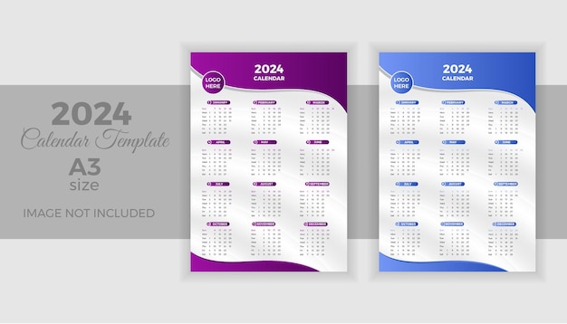 Шаблон дизайна календаря 2024 для счастливого нового года