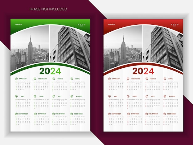 Шаблон дизайна календаря на 2024 год