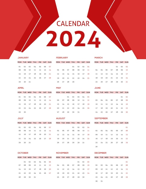 Illustrazione vettoriale del disegno del calendario 2024