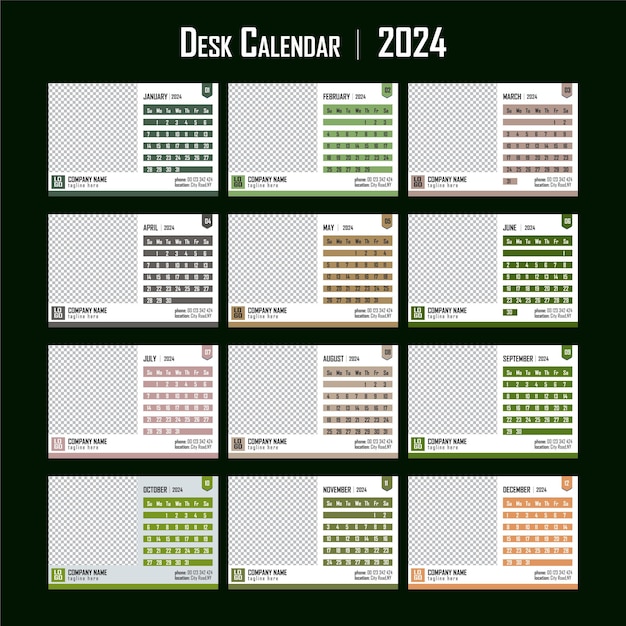 Vettore progettazione del calendario per il 2024