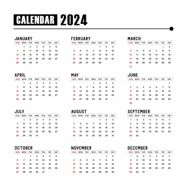 Illustrazioni del calendario 2024 yearataglance elegante e funzionale