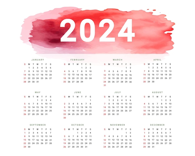 Vettore calendario 2024 semplice colorato