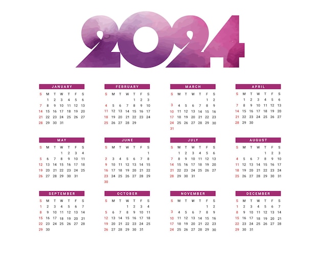 Vector 2024 calendar simple colorful