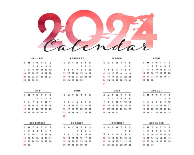 Vector 2024 calendar simple colorful