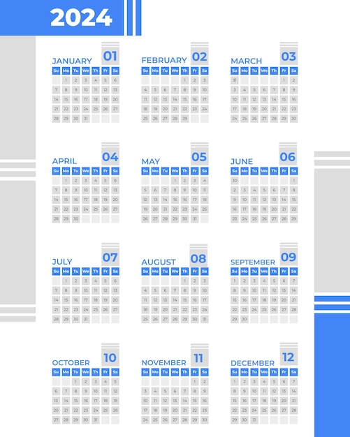 Vector 2024 calendar template design