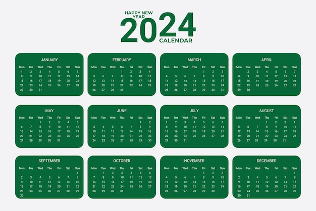 2024年のカレンダーのテンプレートは,イギリスのために編集可能です.