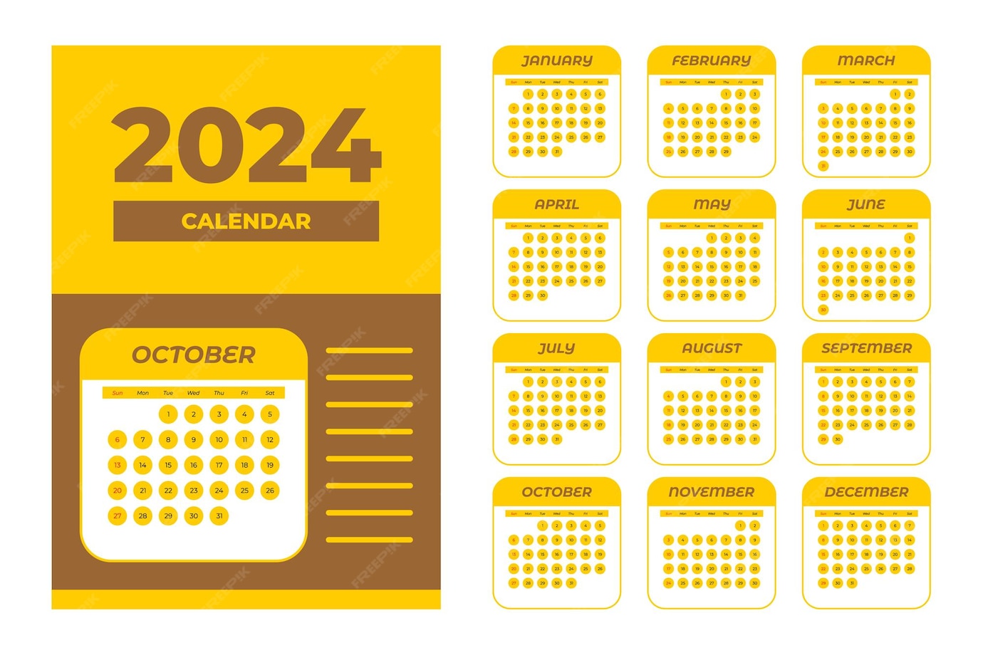 Premium Vector 2024 calendar template editable vector