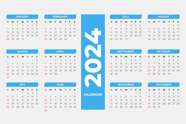 2024 calendario modello vettoriale modificabile