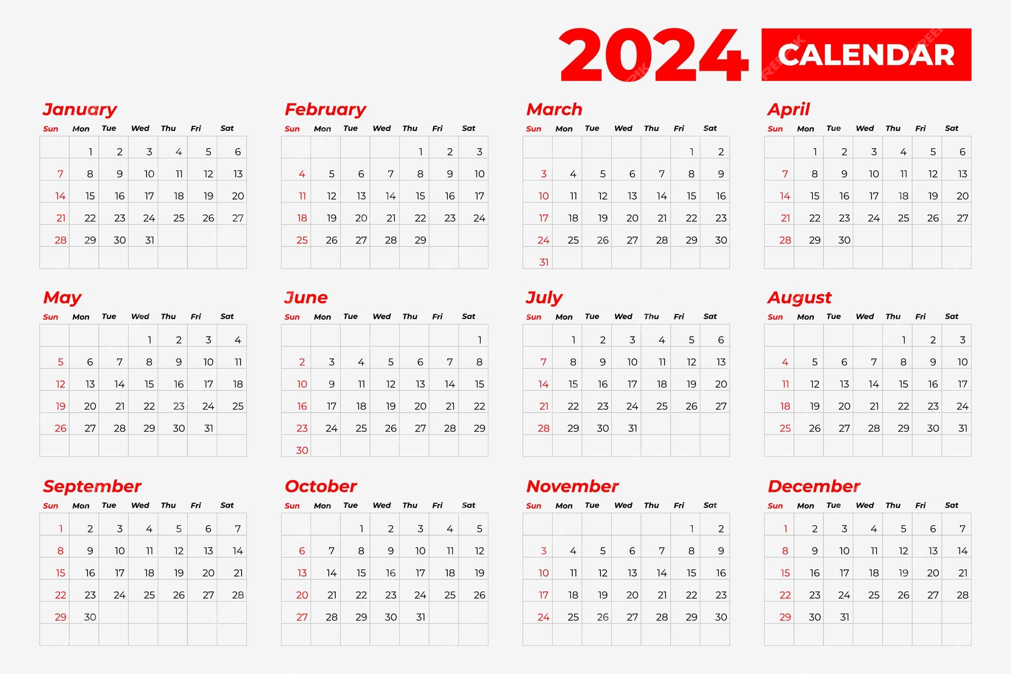 Premium Vector  2024 calendar template