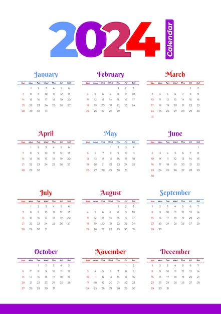 2024 Calendar Template editable vector