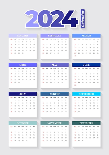 2024 Calendar Template editable vector