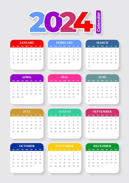 Vector 2024 calendar template editable vector