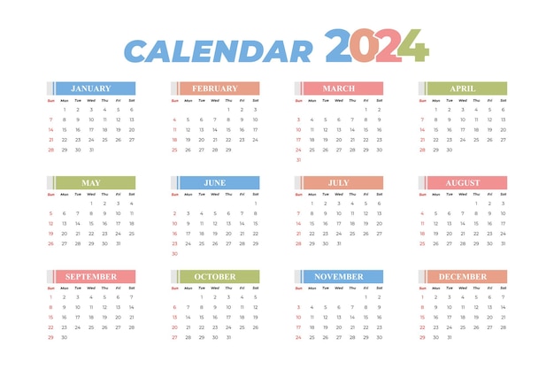 2024 Calendar Template editable vector