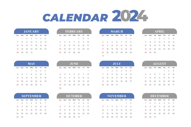 2024 Calendar Template editable vector