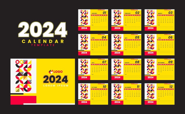 2024 calendar template with minimal style for new year