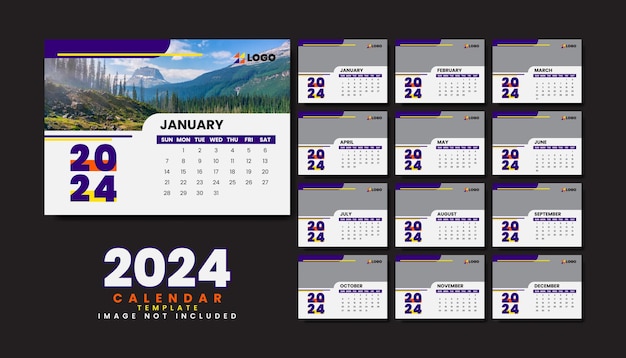 Vettore modello di calendario 2024 con stile minimal per il nuovo anno