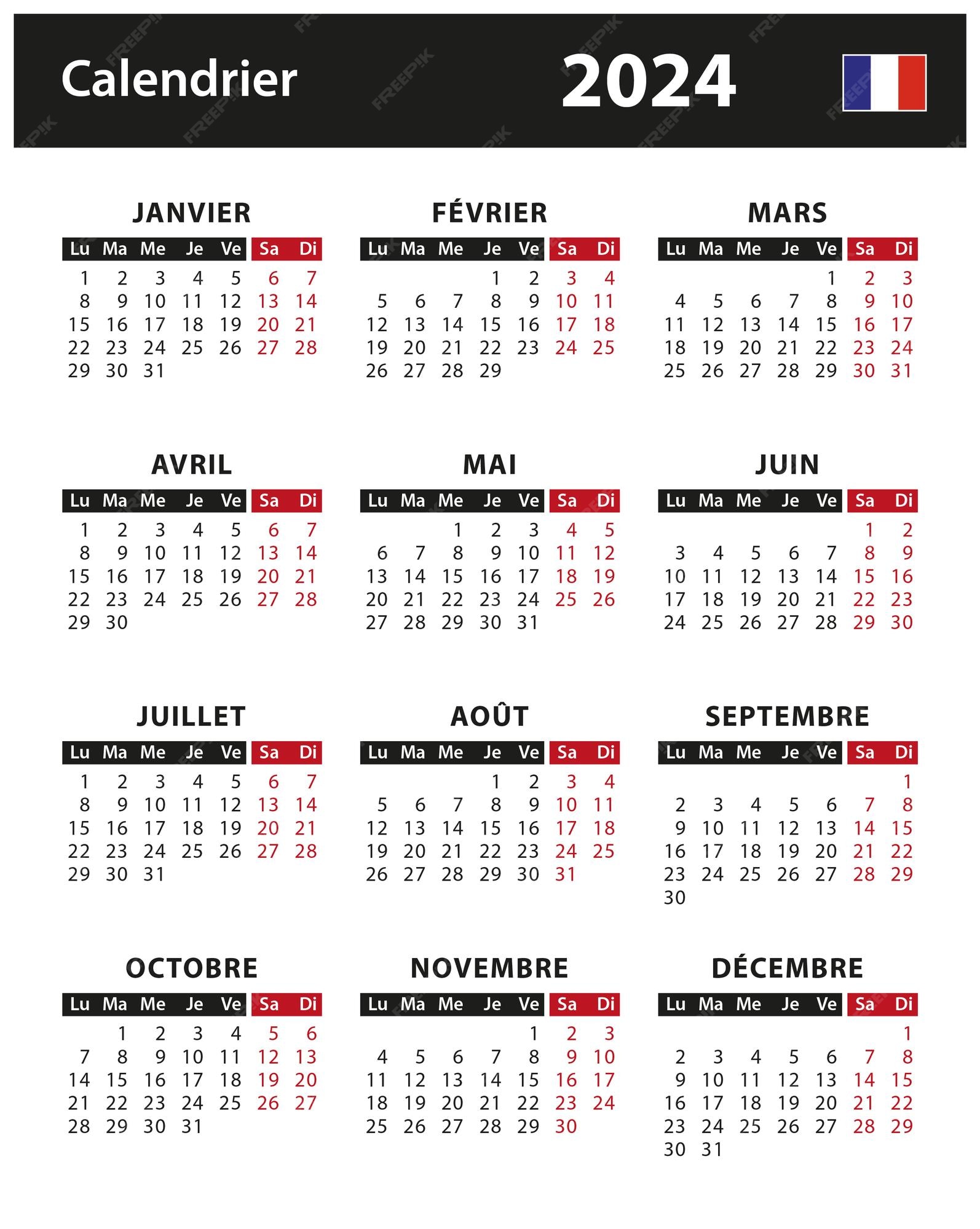 Premium Vector 2024 calendar vector stock illustration. france