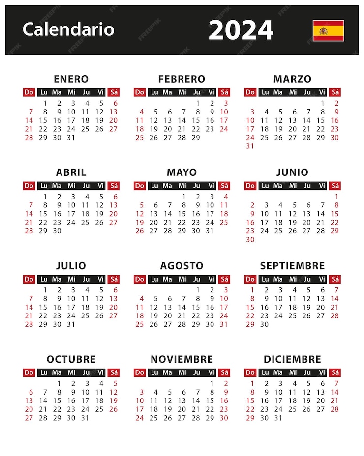 2024 Calendar Vector Stock Illustration Spain Spanish Version 751264 55 ?w=740