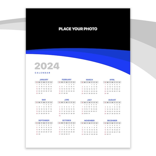 Premium Vector 2024 calendar vertical with photo placement area