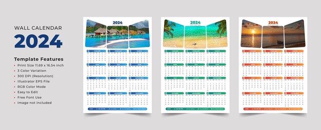 Vector 2024 calendar wall design template modern wall new year calendar design in business style