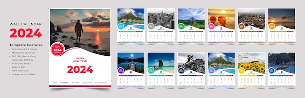 2024 calendar wall design template modern wall new year calendar design in business style