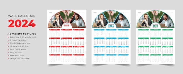 2024 calendar wall design template modern wall new year calendar design in business style