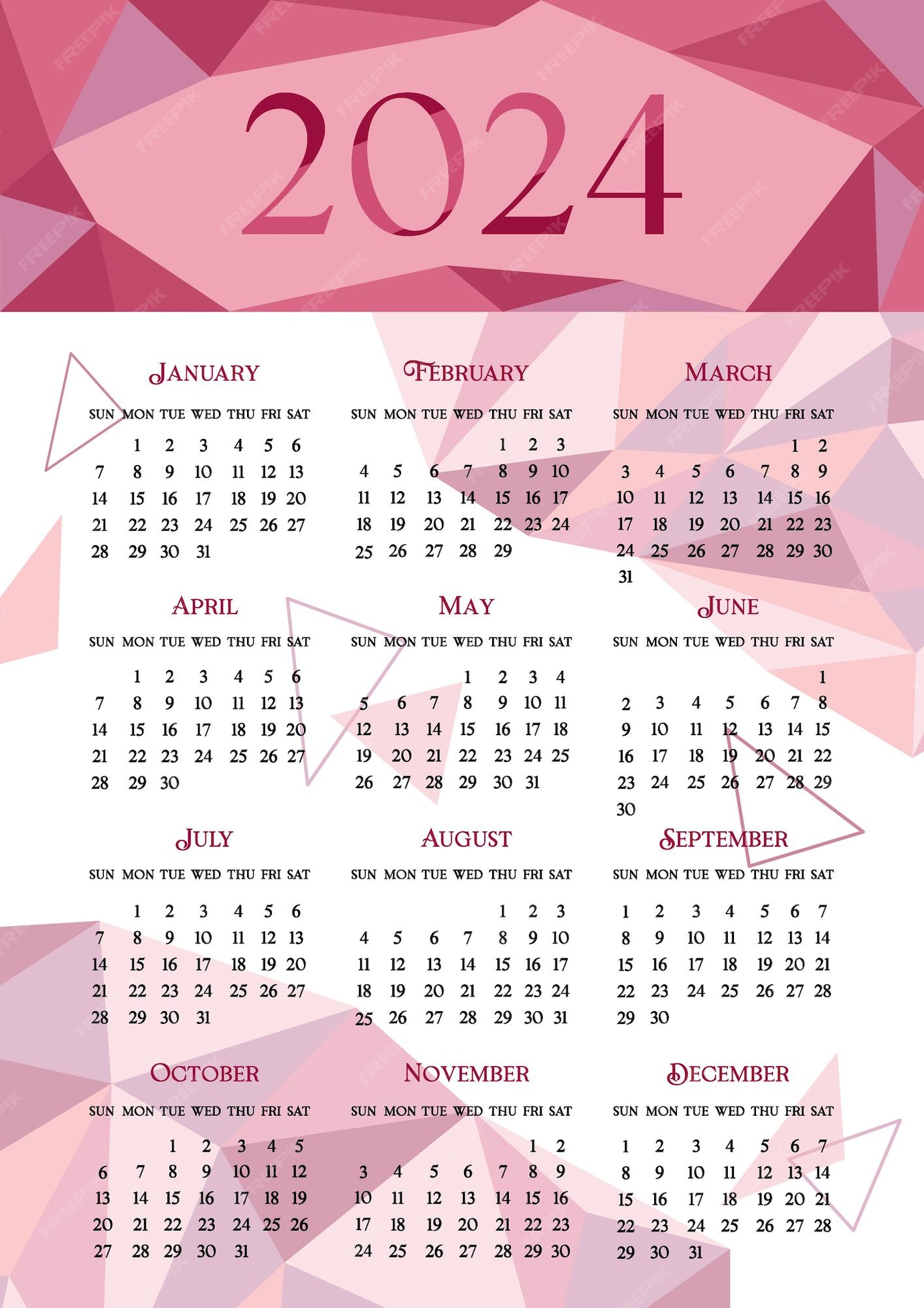 Premium Vector 2024 calendar week starts on sunday geometric low poly