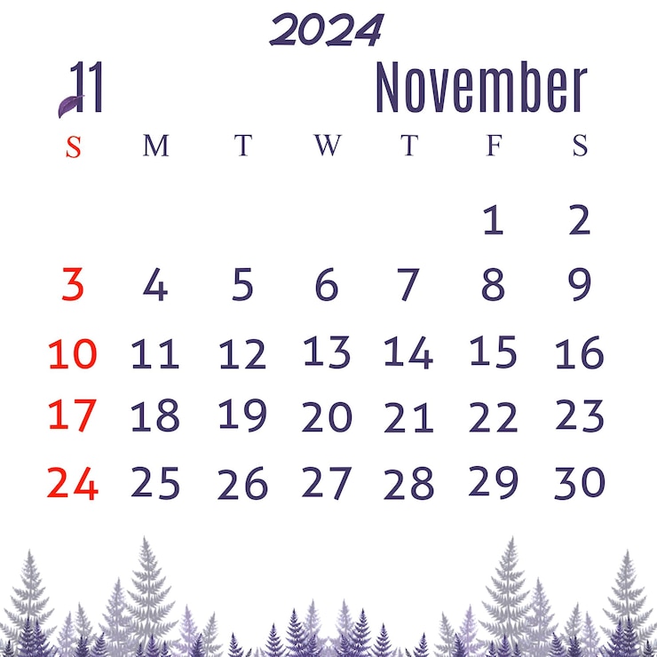 Вектор календарь 2024 с темно-фиолетовым листом эстетическая иллюстрация