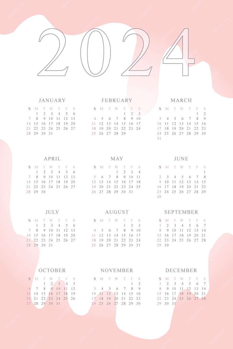 Premium Vector 2024 calendar with delicate minimalist design pastel