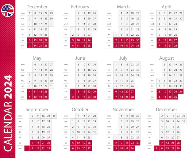 2024 calendar with vertical grid Vector calendar