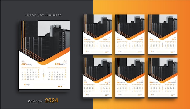 Vector 2024 calender template layout design wall calendar design 2024