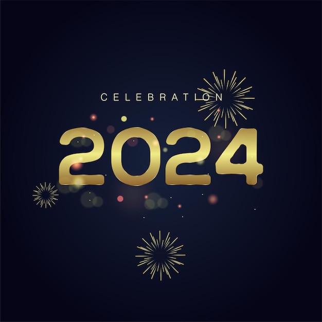 Concetti di celebrazione del 2024 con fuochi d'artificio dorati utilizzati per il design di banner e fuochi d'artificio dorati su gradiente