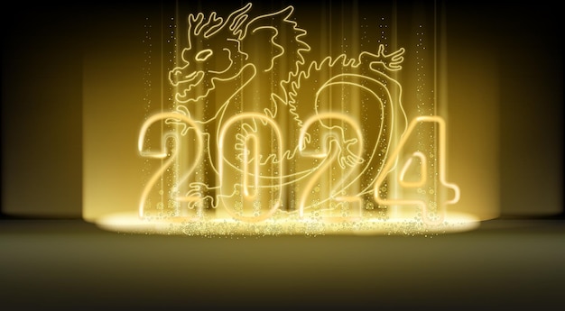 Vector 2024 chinese new year of the dragon shining light sparkles background