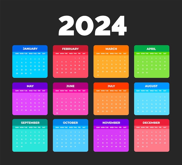 2024 colorful Calendar Desktop Planner Template set Corporate business wall or desk simple Planner