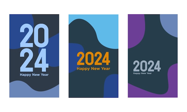 2024 Colorful set of Happy New Year Background Design