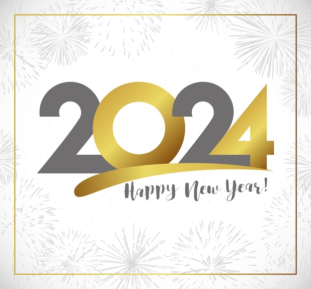 2024 creative typography and holiday background. Greeting card design with golden number 20 24