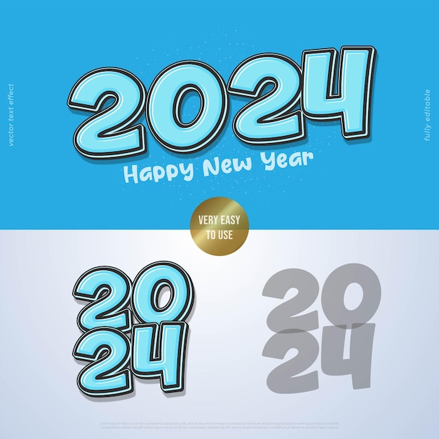 2024 cyan font stijl vector 3D-ontwerp met bewerkbare tekst effect
