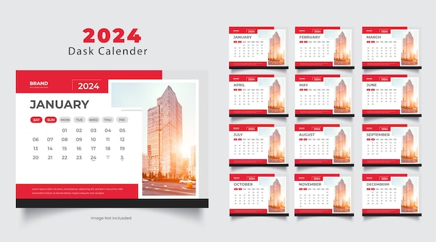 Vector 2024 desk calendar design template