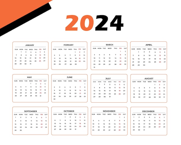 사무실 및 비즈니스용 2024 데스크 캘린더 레이아웃